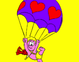 Disegno Cupido in paracadute  pitturato su matilde 