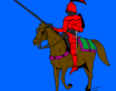 Disegno Cavallerizzo a cavallo  pitturato su cavaliere rosso
