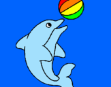 Disegno Delfino con una palla  pitturato su paolo