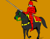 Disegno Cavallerizzo a cavallo  pitturato su cavaliere ROSSO