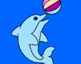 Disegno Delfino con una palla  pitturato su sirena
