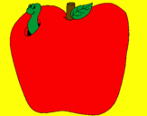 Disegno Vermiciattolo nella frutta  pitturato su ludovica