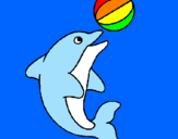 Disegno Delfino con una palla  pitturato su veronica