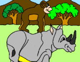 Disegno Rinoceronte e scimmietta  pitturato su gioia