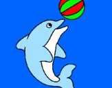 Disegno Delfino con una palla  pitturato su roby