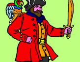 Disegno Pirata con il pappagallo  pitturato su michelangelo