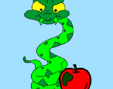Disegno Serpente con la mela  pitturato su Andrea B.