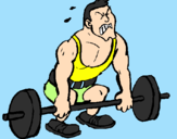 Disegno Sollevamento pesi  pitturato su uomo muscoloso