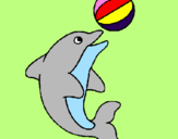 Disegno Delfino con una palla  pitturato su carol