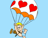 Disegno Cupido in paracadute  pitturato su <IVy