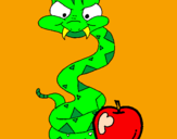Disegno Serpente con la mela  pitturato su alexis