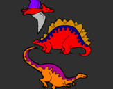 Disegno Tre specie di dinosauri  pitturato su matteo