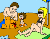 Disegno Vacanza in famiglia pitturato su simone