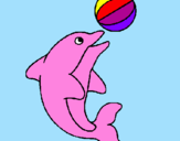 Disegno Delfino con una palla  pitturato su silvia