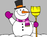 Disegno pupazzo di neve con scopa pitturato su martina