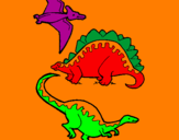 Disegno Tre specie di dinosauri  pitturato su riccardomonti