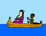 Disegno Madre e figlio in canoa  pitturato su MANUEL