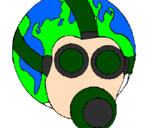 Disegno Terra con maschera anti-gas  pitturato su rruzulli tokesor ka nevoj