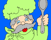Disegno Chef con i baffi  pitturato su francesca rolfi