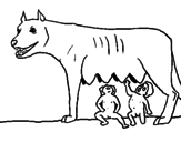 Disegno Romolo e Remo con la lupa pitturato su lupo