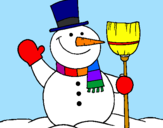 Disegno pupazzo di neve con scopa pitturato su aszfgdkgkdk