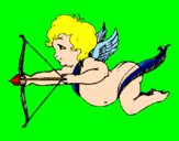Disegno Cupido in volo  pitturato su cristina