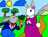 Disegno Conigli pitturato su alice