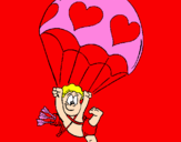 Disegno Cupido in paracadute  pitturato su Gabriele