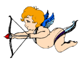 Disegno Cupido in volo  pitturato su love