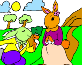 Disegno Conigli pitturato su cecilia