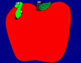Disegno Vermiciattolo nella frutta  pitturato su samuele