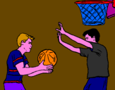 Disegno Giocatore in difesa  pitturato su Basket