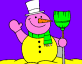 Disegno pupazzo di neve con scopa pitturato su ffff
