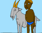 Disegno Bambino africano con una capra pitturato su MICHi&MARCO