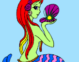 Disegno Sirena e perla  pitturato su barbara