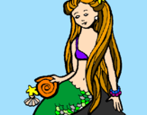 Disegno Sirena con la conchiglia  pitturato su Roberta