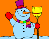 Disegno pupazzo di neve con scopa pitturato su iraklis