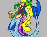 Disegno Sirena con una lunga chioma pitturato su mattia