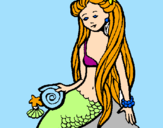 Disegno Sirena con la conchiglia  pitturato su sara