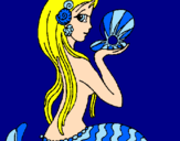 Disegno Sirena e perla  pitturato su miriam
