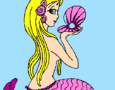 Disegno Sirena e perla  pitturato su ERIKA