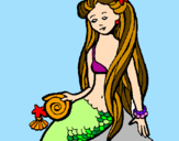Disegno Sirena con la conchiglia  pitturato su antonio