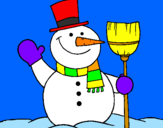Disegno pupazzo di neve con scopa pitturato su JADE