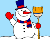 Disegno pupazzo di neve con scopa pitturato su francy