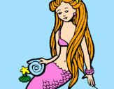 Disegno Sirena con la conchiglia  pitturato su Lucrezia