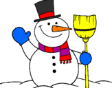Disegno pupazzo di neve con scopa pitturato su natale
