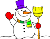 Disegno pupazzo di neve con scopa pitturato su francesco oddo 1 A