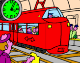 Disegno Stazione delle ferrovie  pitturato su freccia rossa saetta