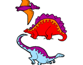 Disegno Tre specie di dinosauri  pitturato su vbbnn