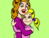 Disegno Madre e figlia abbracciate pitturato su anna